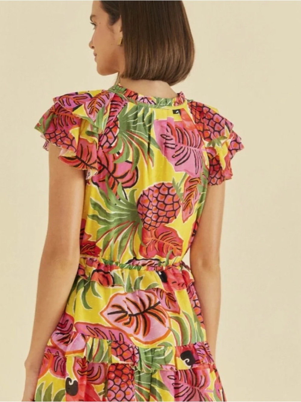 FARM Rio Yellow & Pink Tropical Ruffle Mini Dress - Picture 2 of 12